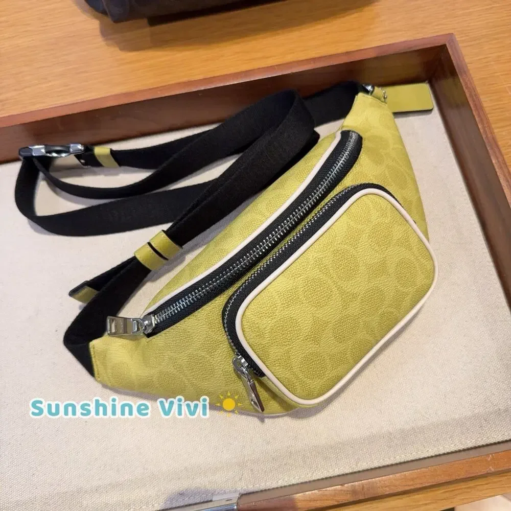 NWT Coach Travis Belt Bag 30 In Signature Canvas Silver/Light Citron cet91